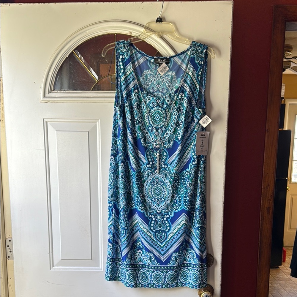 Blue Patterned Sleeveless Dress